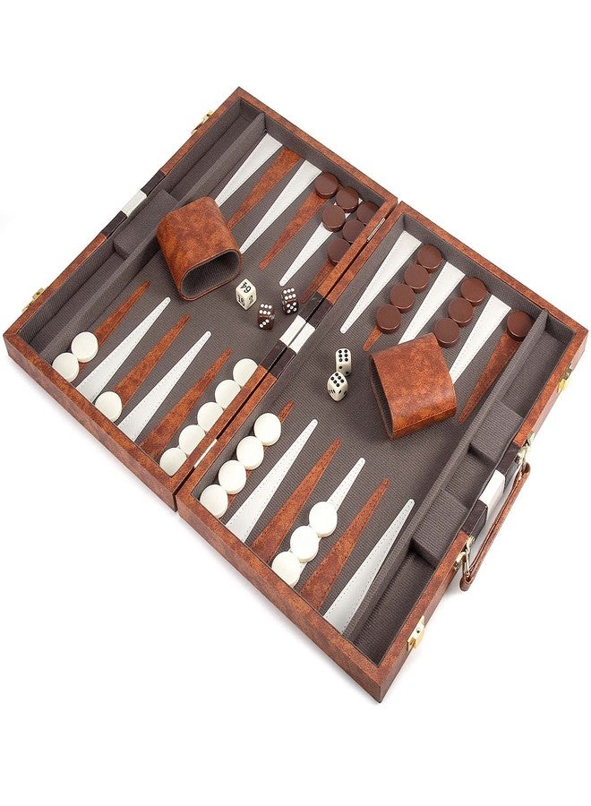 AMEROUS Backgammon Set, 15 Inches Classic Board Game with Leather Case, Folding Board, Gift Package, Portable Travel Strategy Backgammon Game Set for Adults, Kids (Medium, Brown) - Image 5